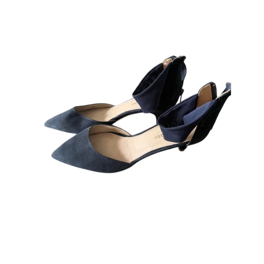 Pelle Moda Cam Navy Suede Mesh Ankle Strap Kitten Heel Pumps Size 8M